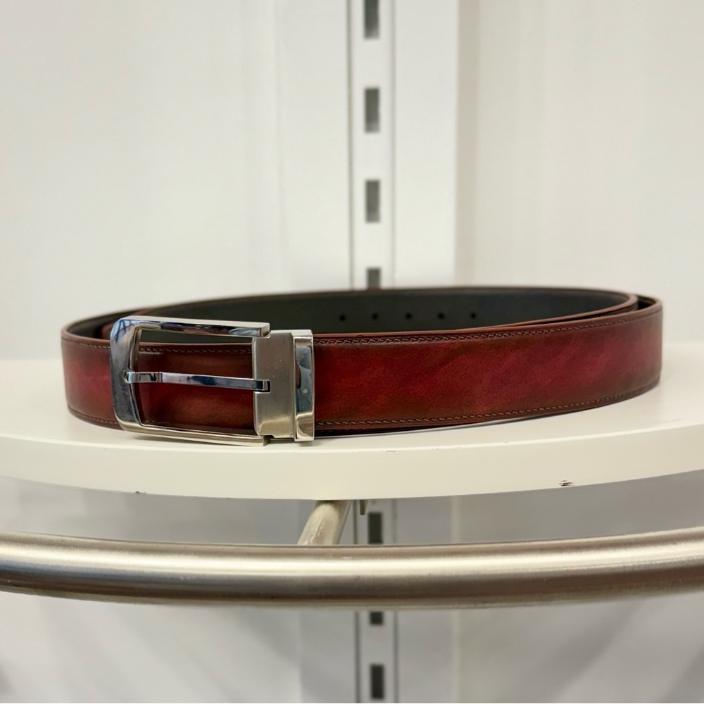 Men’s Handmade Calf Leather Belt – Big & Tall (Burgundy)